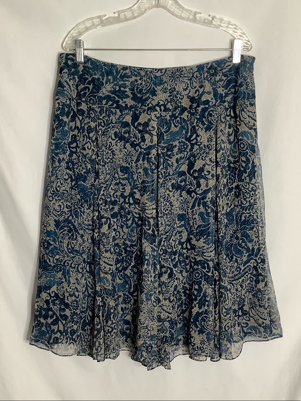 Silk Damask Floral Print Pleated Skirt Size 16